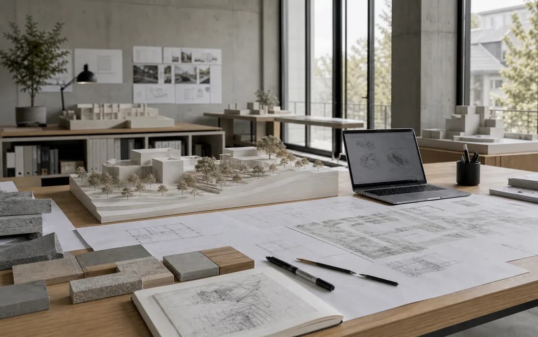 Architektur-Konzeptwebsite: Sichtbeton-Monolith im Wald