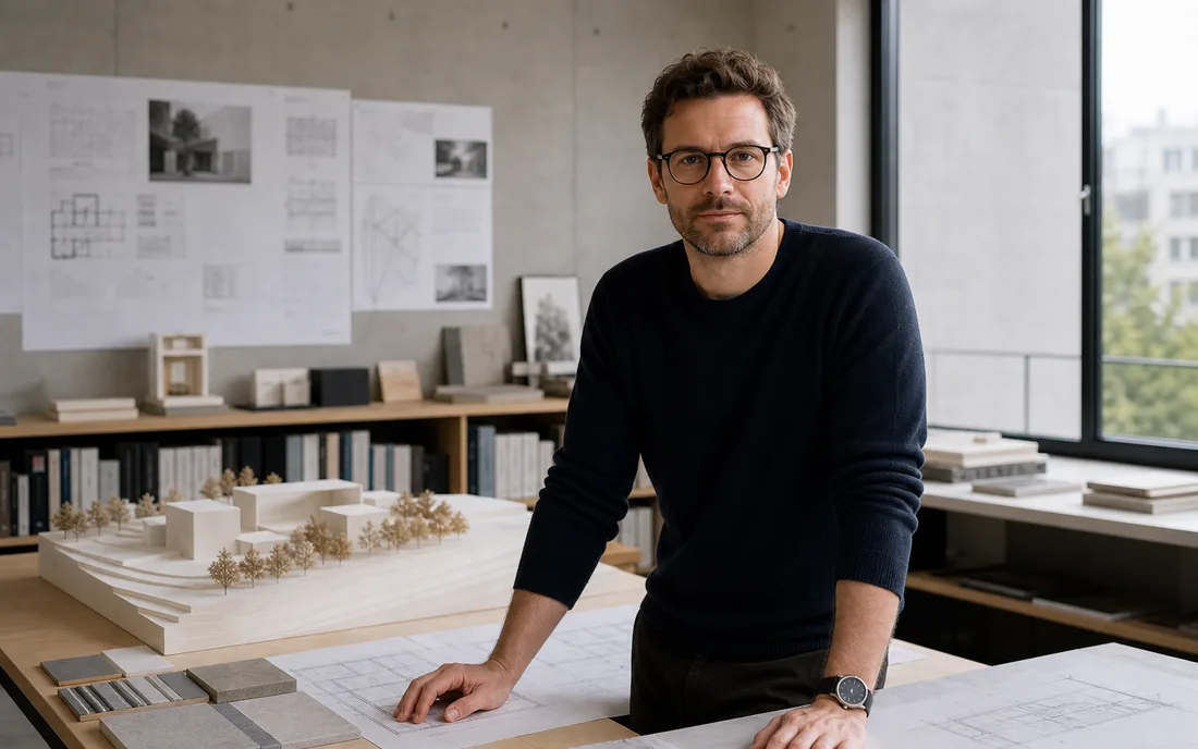 Architektur-Konzeptwebsite: Die Kollektivmitglieder beim Fachsimpeln über Zementsorten