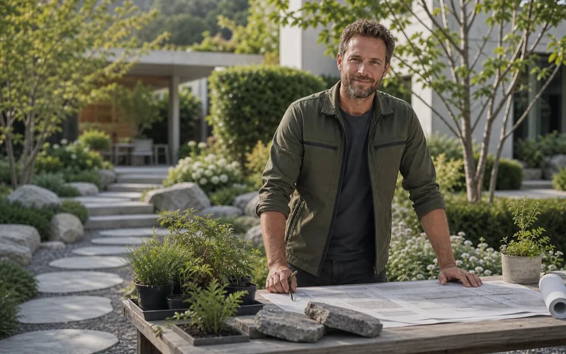Gartenbau-Konzeptwebsite: Inhaber im Gartenprojekt