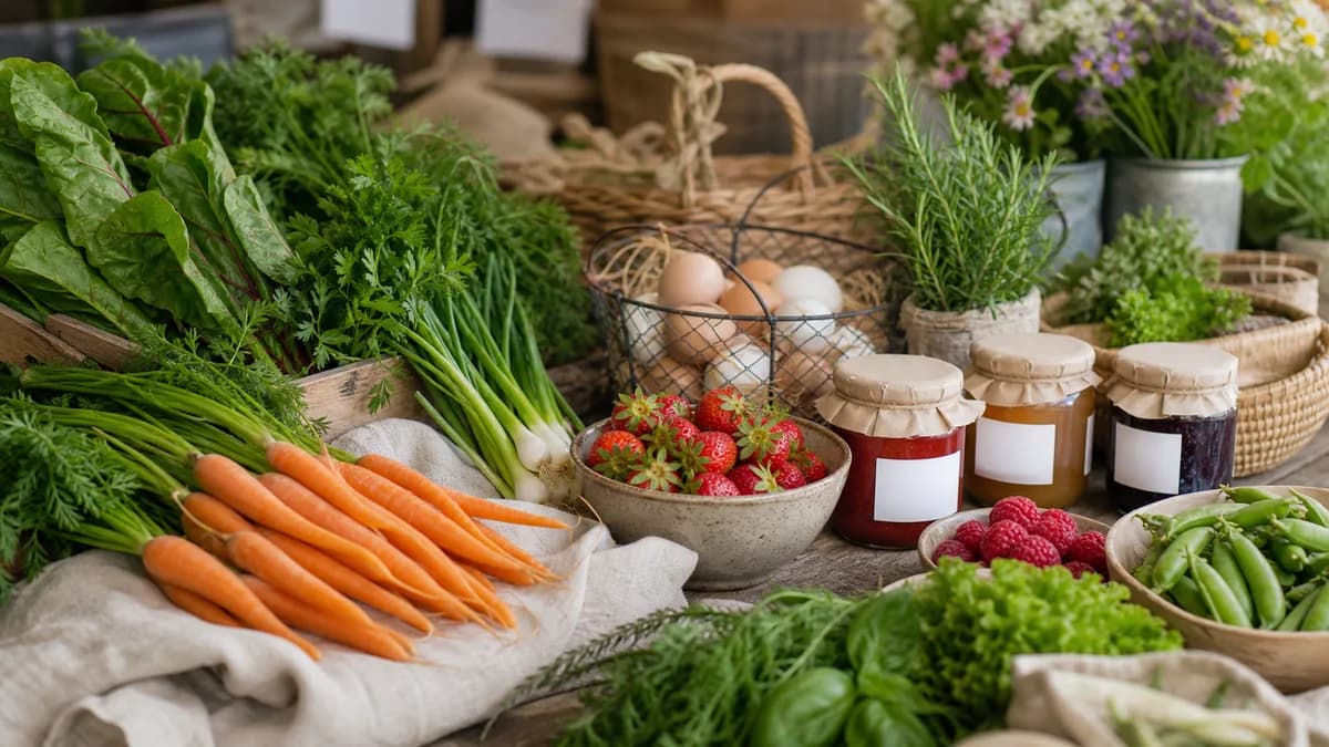 Hofladen-Konzeptwebsite: frisches Gemüse, Eier und Hofprodukte
