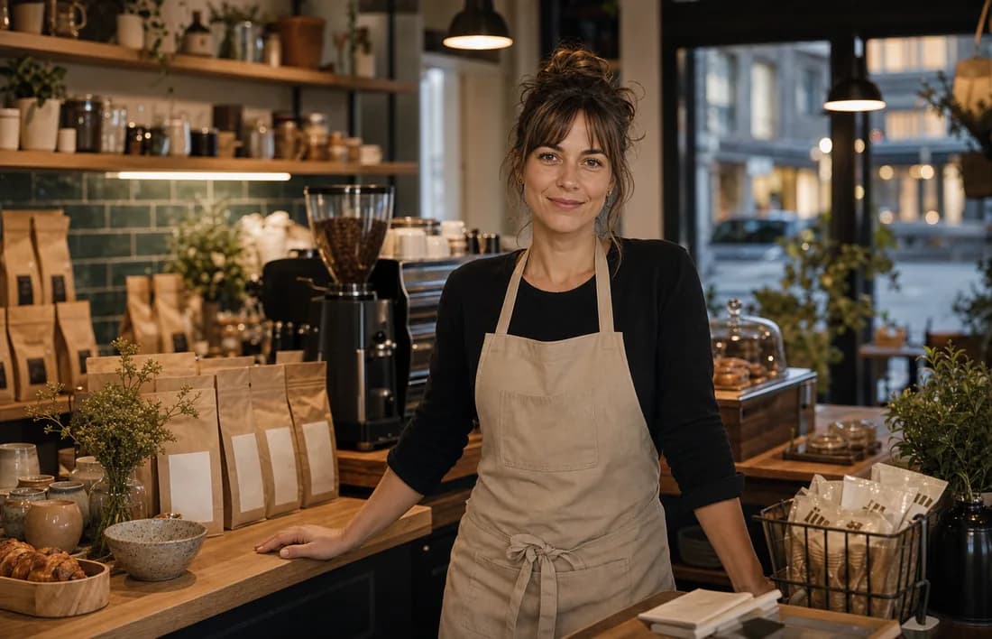 Café-Konzeptwebsite: Inhaberin hinter dem Tresen