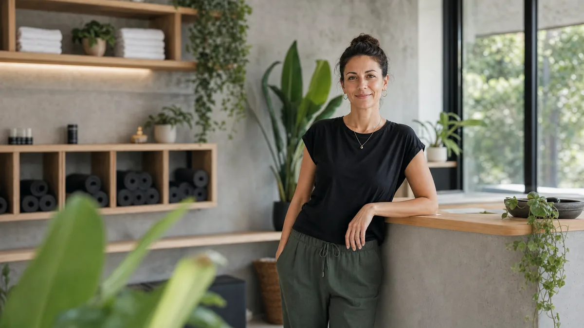 Studio-Konzeptwebsite: Studioinhaberin im Empfangsbereich