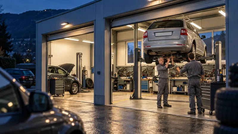 Garage Moser mit Hebebühne und Mechaniker in der Werkstatt