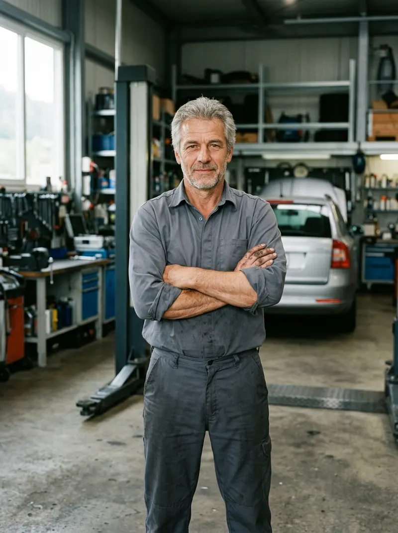 Marco Moser mit verschränkten Armen in seiner Werkstatt
