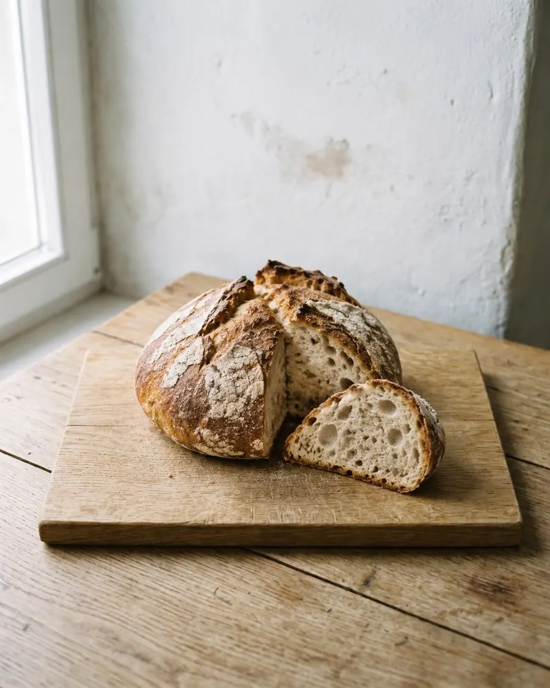Bauernbrot, 500 g, auf einem Eichenbrett