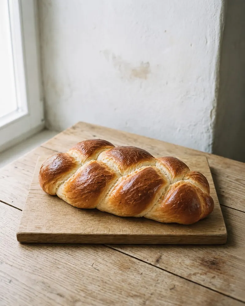 Butterzopf, 500 g, auf einem Eichenbrett
